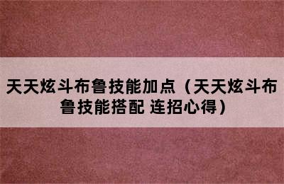 天天炫斗布鲁技能加点（天天炫斗布鲁技能搭配 连招心得）